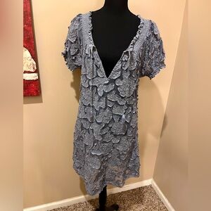 Letarte Dark Grey Mesh Hand Sewn Applique Swim Dress Cover Up, size L